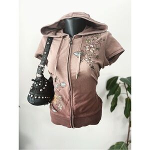 Rare Vintage 1990s Guess | Brown Embroidered Zip Up Hoodie